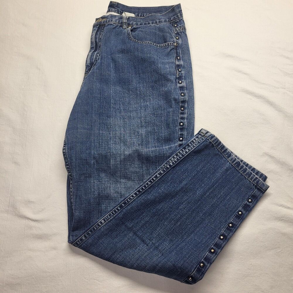 Vintage Lizwear Straight Blue Denim 5-Pocket Zip Button Women Jeans Sz 14 Studs